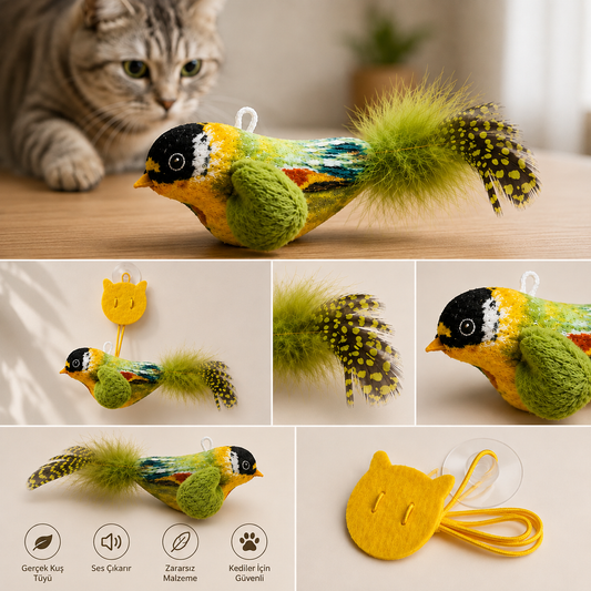 MioKuş™ Ses Çıkaran Avcı Kuş Kedi Oyuncağı